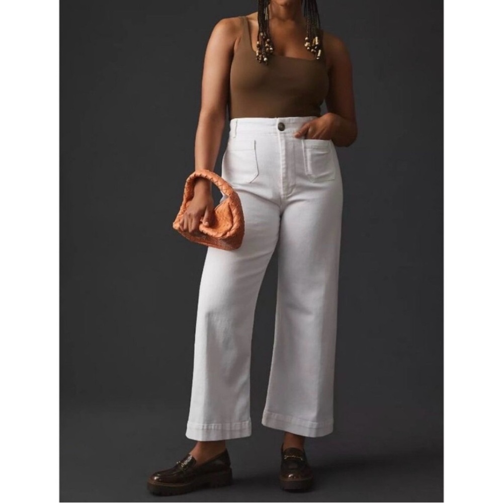 Anthropologie White Cropped Wide-Leg Jeans